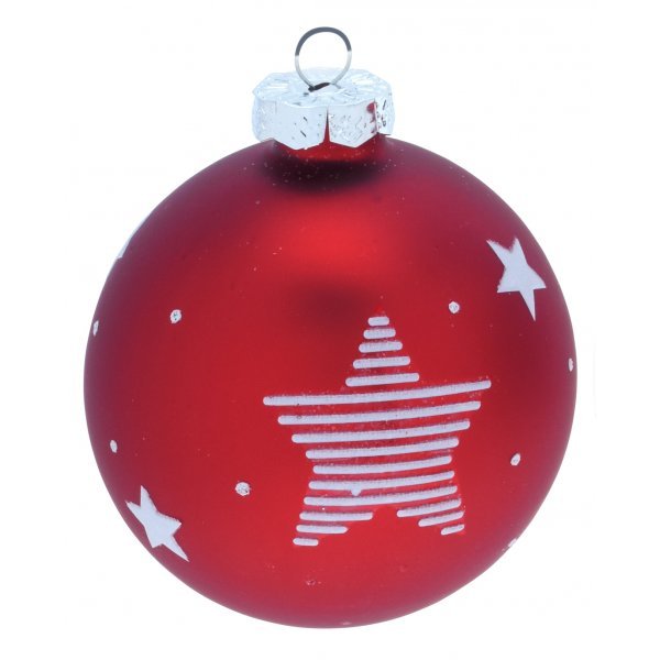 Χριστουγεννιάτικη Γυάλινη Μπάλα Κόκκινη με Αστεράκι (8cm)